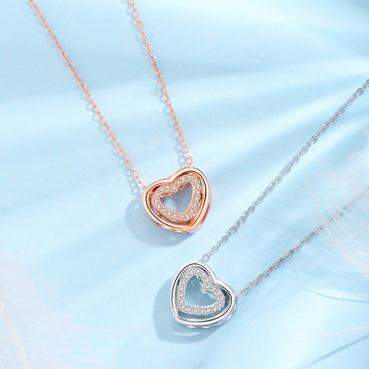 Silver Heart-to-Heart Pendant Necklace- Low Stock