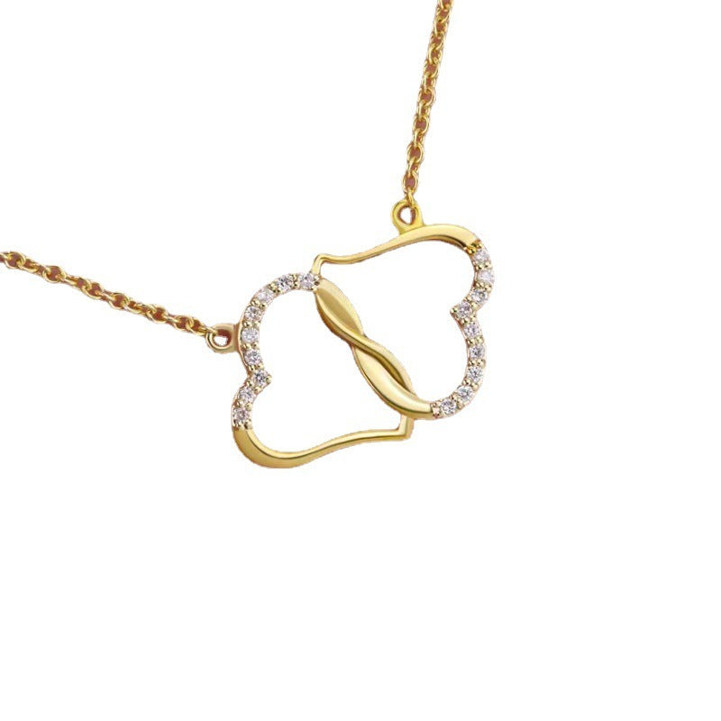 Heart Sparkle: Double Heart Rhinestone Necklace- Low Stock
